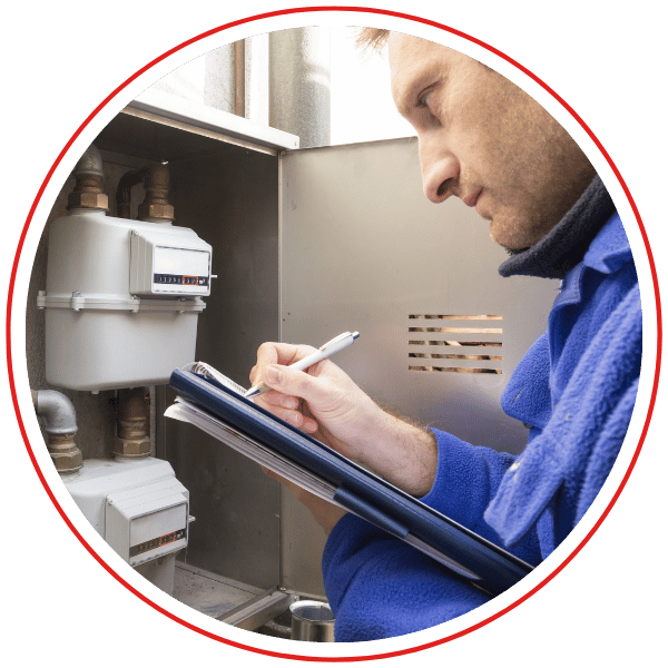 person inspects water system to house