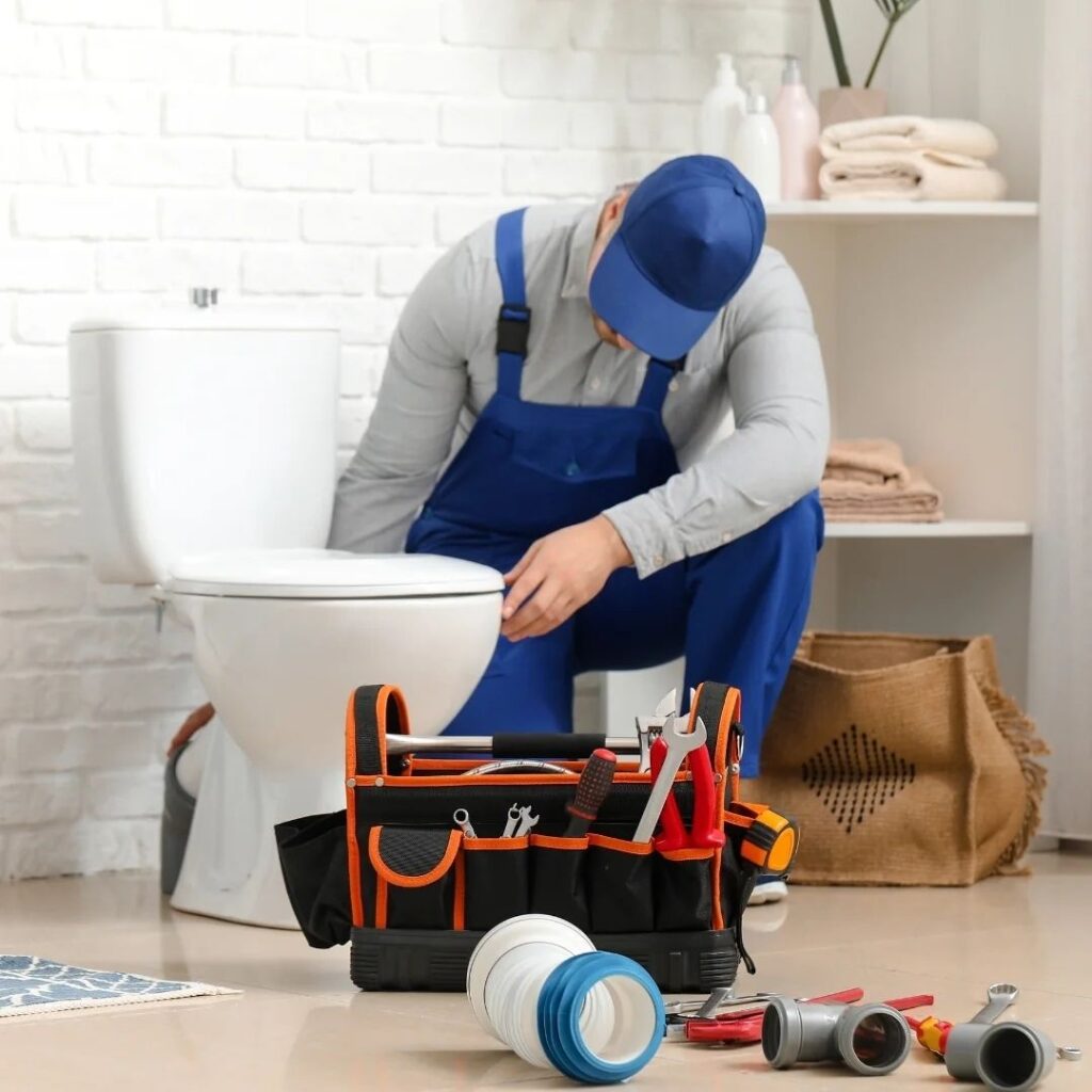 plumber installing a toilet